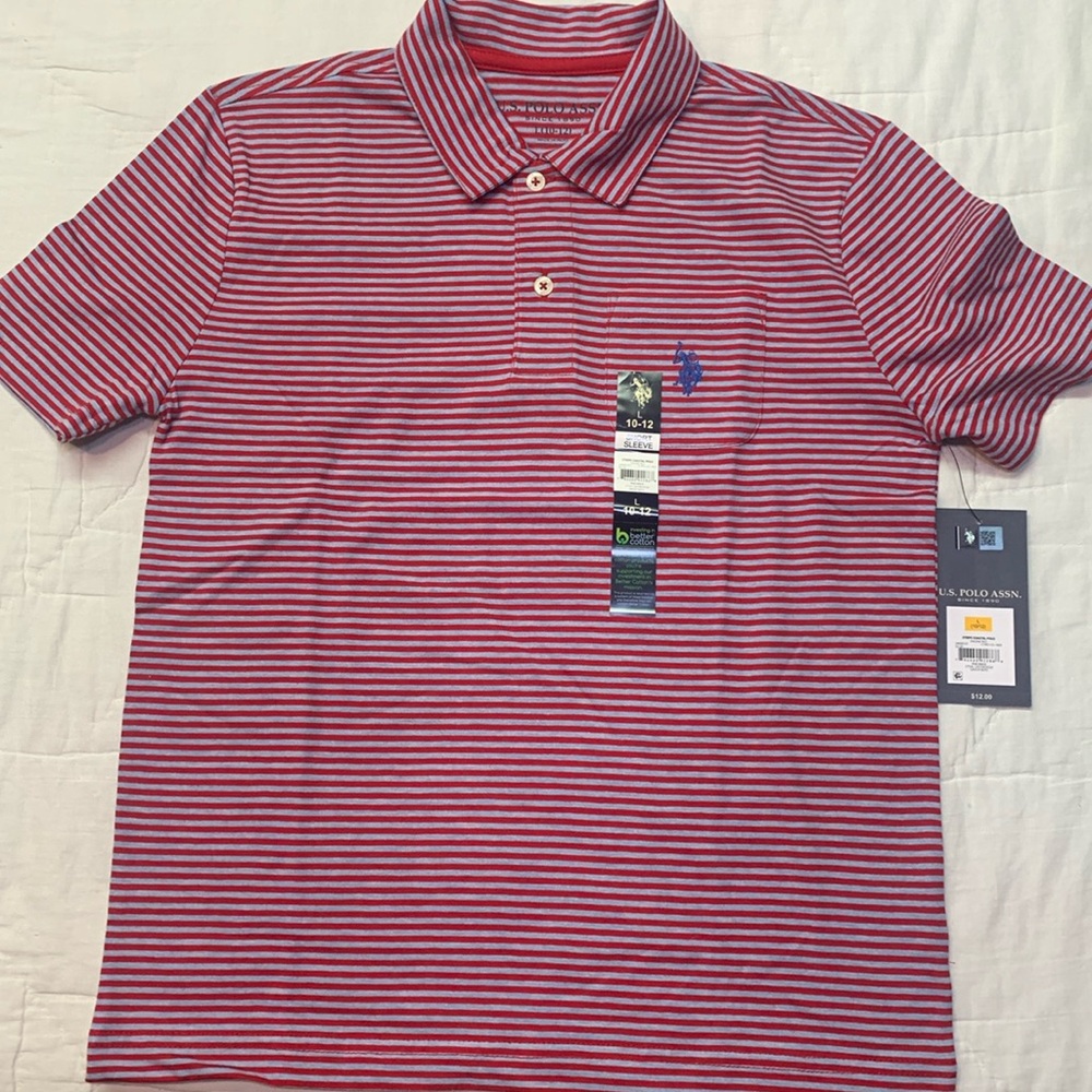 U.S. Polo Assn. Boys'‎ Striped Polo Shirt with Pocket - Red & Blue NWT